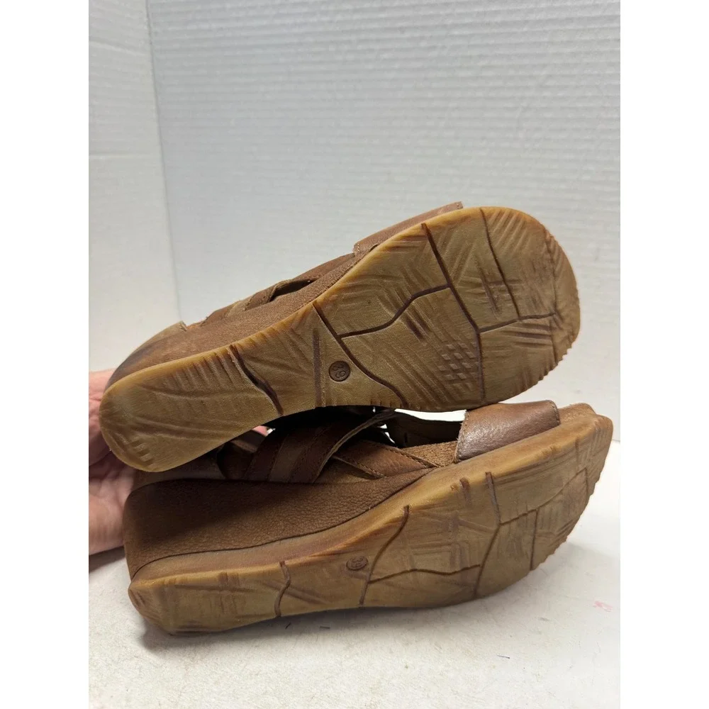 Miz Mooz Brown Leather Woven Gladiator Wedge Sandals Size 39 8.5